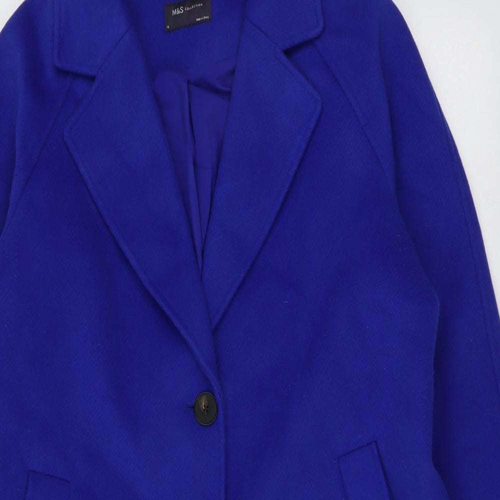 Marks and Spencer Womens Blue Overcoat Coat Size 16 Button