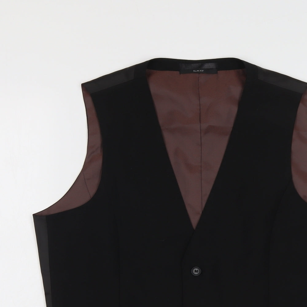 B&W Mens Black Polyester Jacket Suit Waistcoat Size M Regular