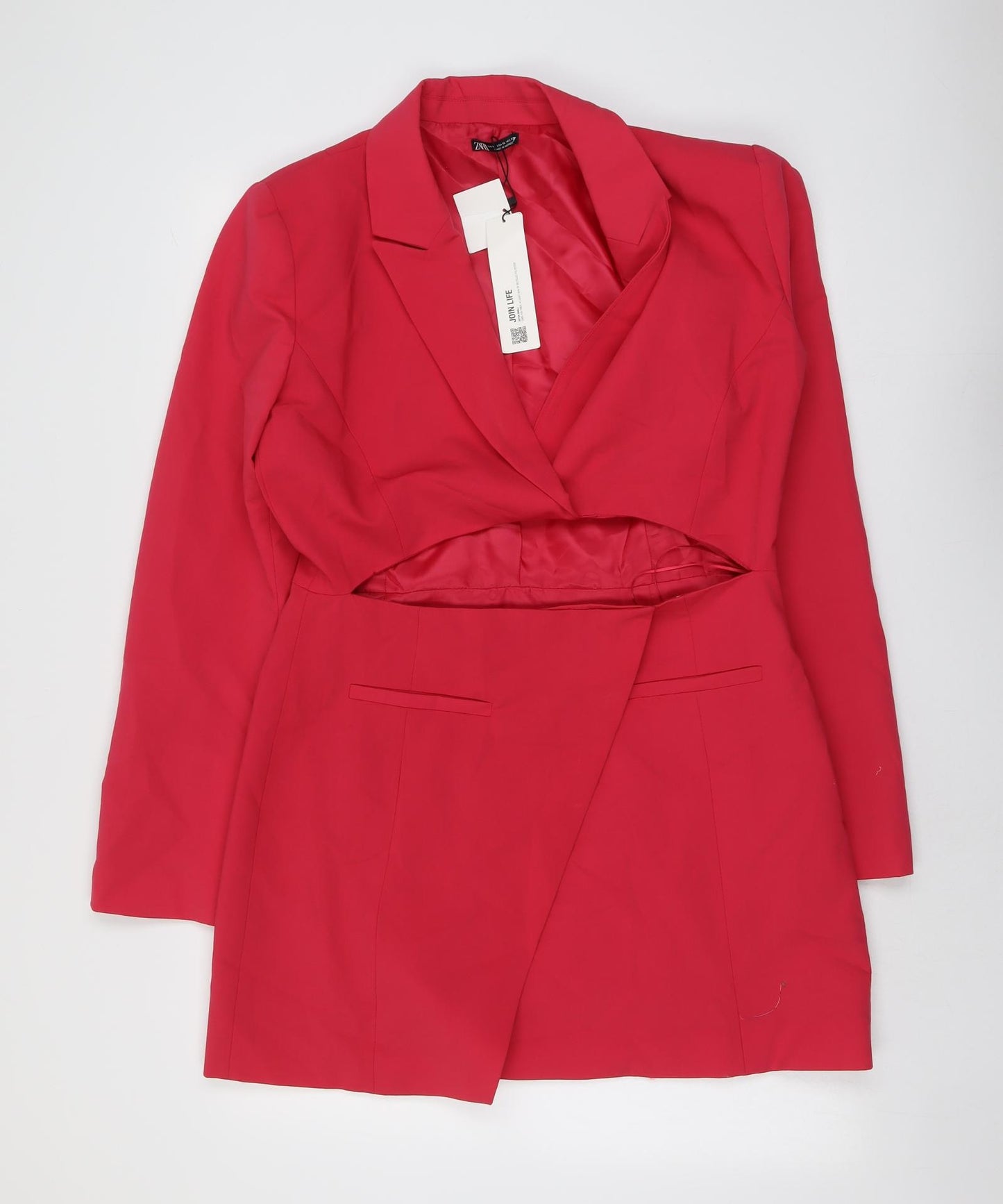 Zara Womens Pink Polyester Jacket Dress Size XL Collared Zip - Wrap Front Detail