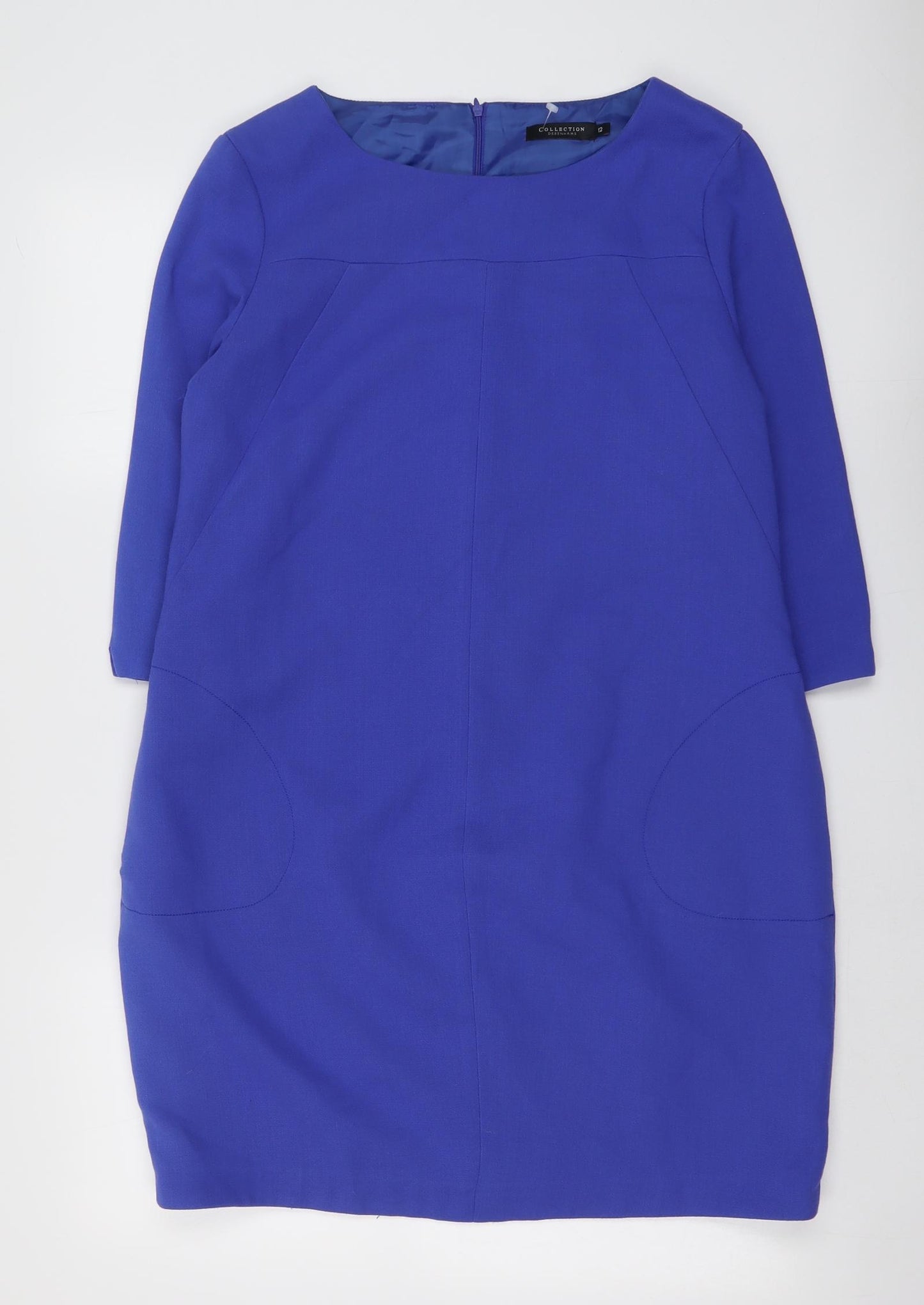 Debenhams Womens Blue Polyester Sheath Size 12 Boat Neck Zip