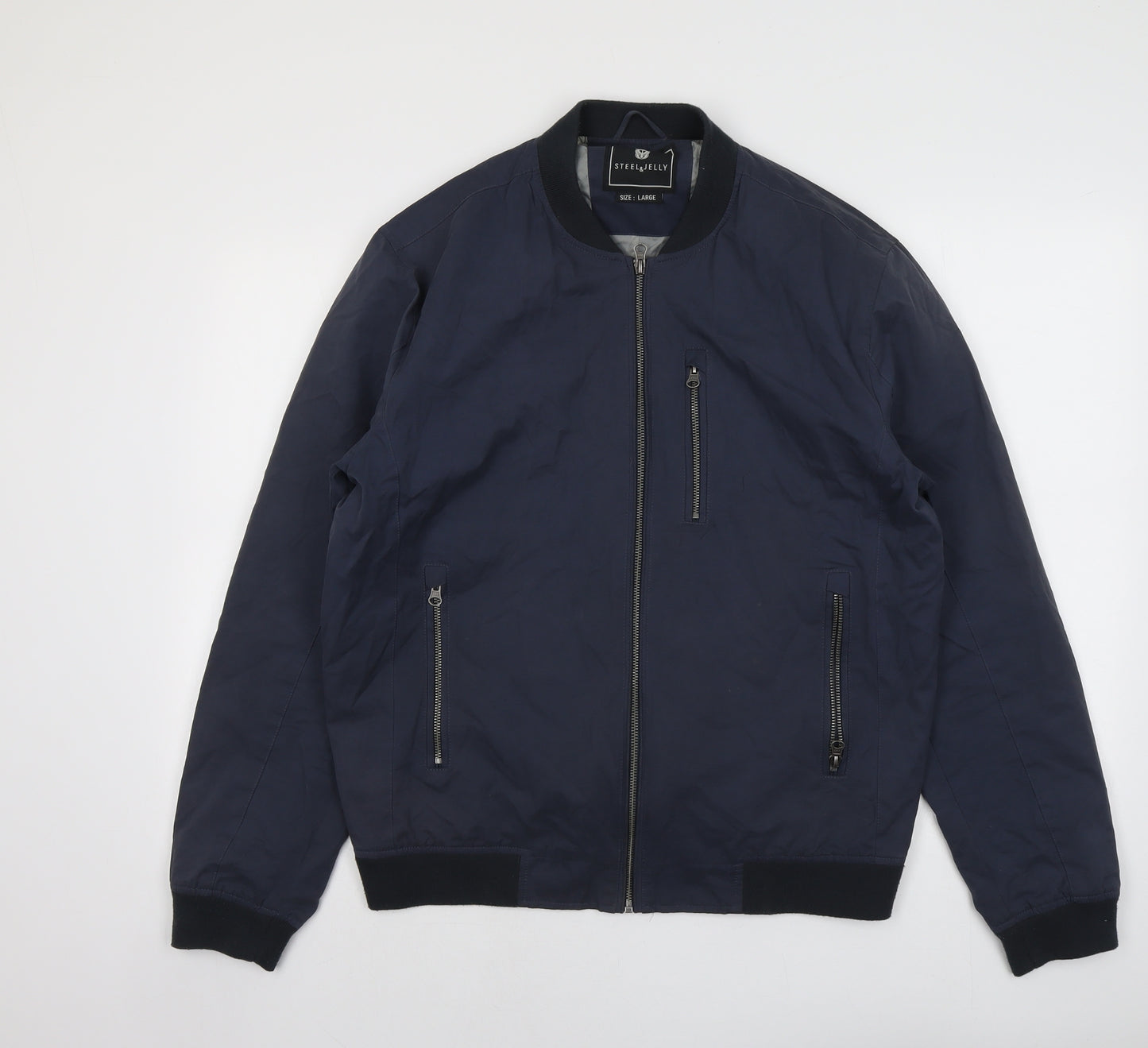Stell & Jelly Mens Blue Bomber Jacket Jacket Size L Zip