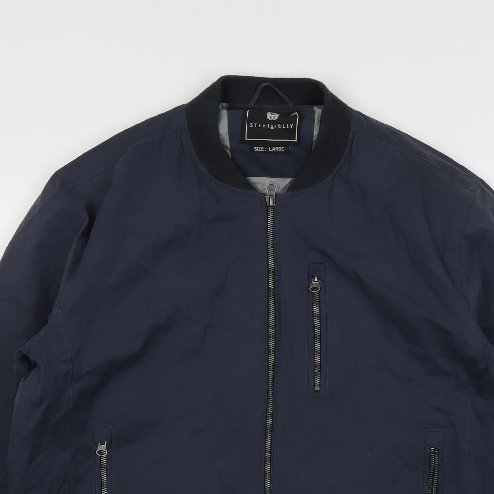Stell & Jelly Mens Blue Bomber Jacket Jacket Size L Zip