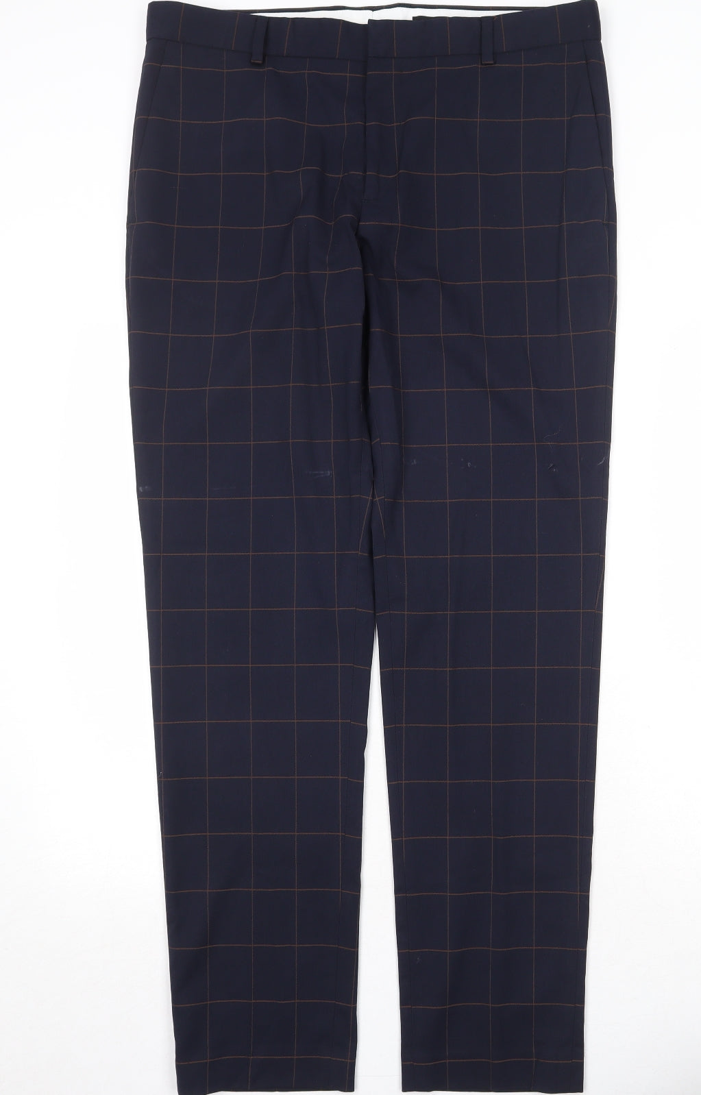H&M Mens Black Check Polyester Chino Trousers Size 36 in Regular Zip