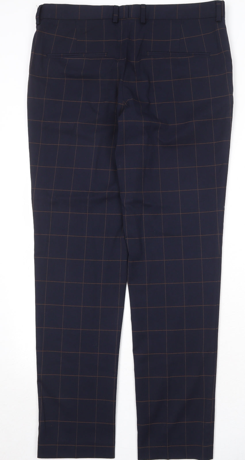 H&M Mens Black Check Polyester Chino Trousers Size 36 in Regular Zip