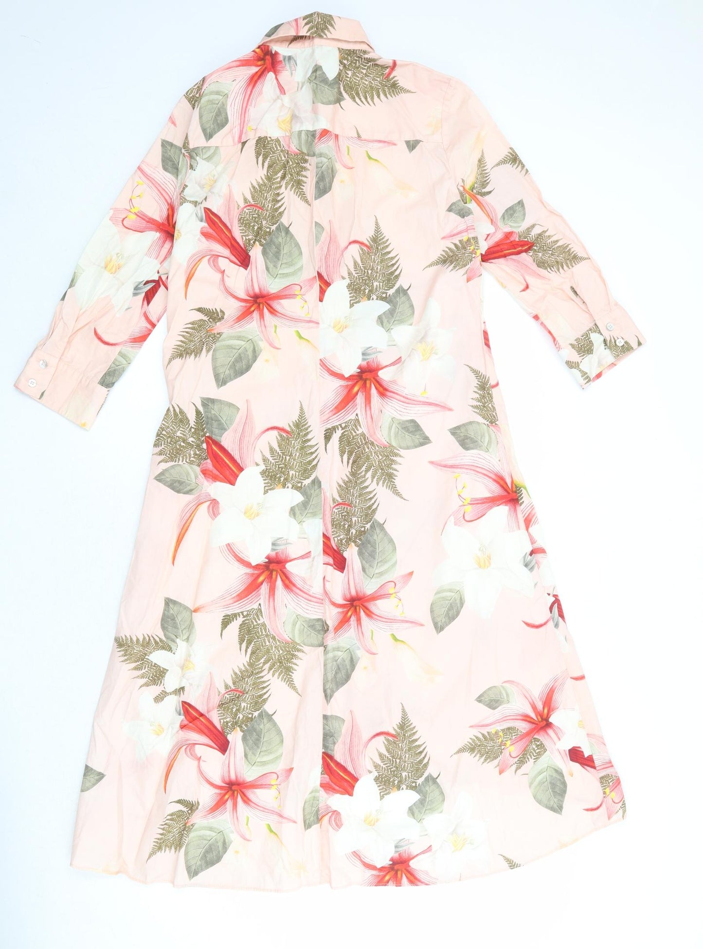 Zara Womens Pink Floral Polyester Shirt Dress Size S Collared Button