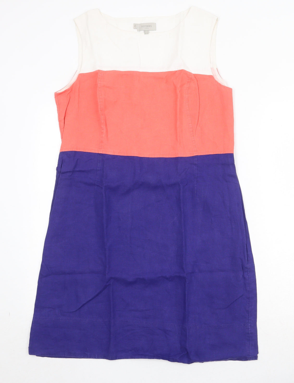 Hobbs Womens Multicoloured Colourblock Linen Shift Size 14 Boat Neck Zip