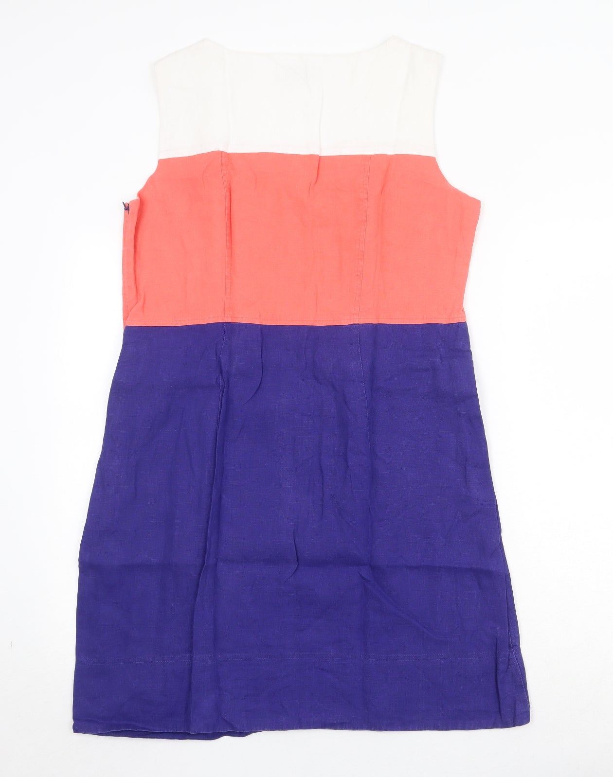 Hobbs Womens Multicoloured Colourblock Linen Shift Size 14 Boat Neck Zip