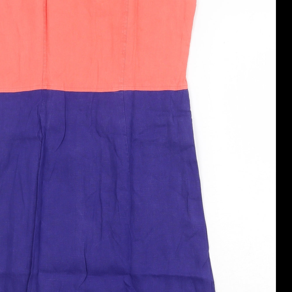 Hobbs Womens Multicoloured Colourblock Linen Shift Size 14 Boat Neck Zip