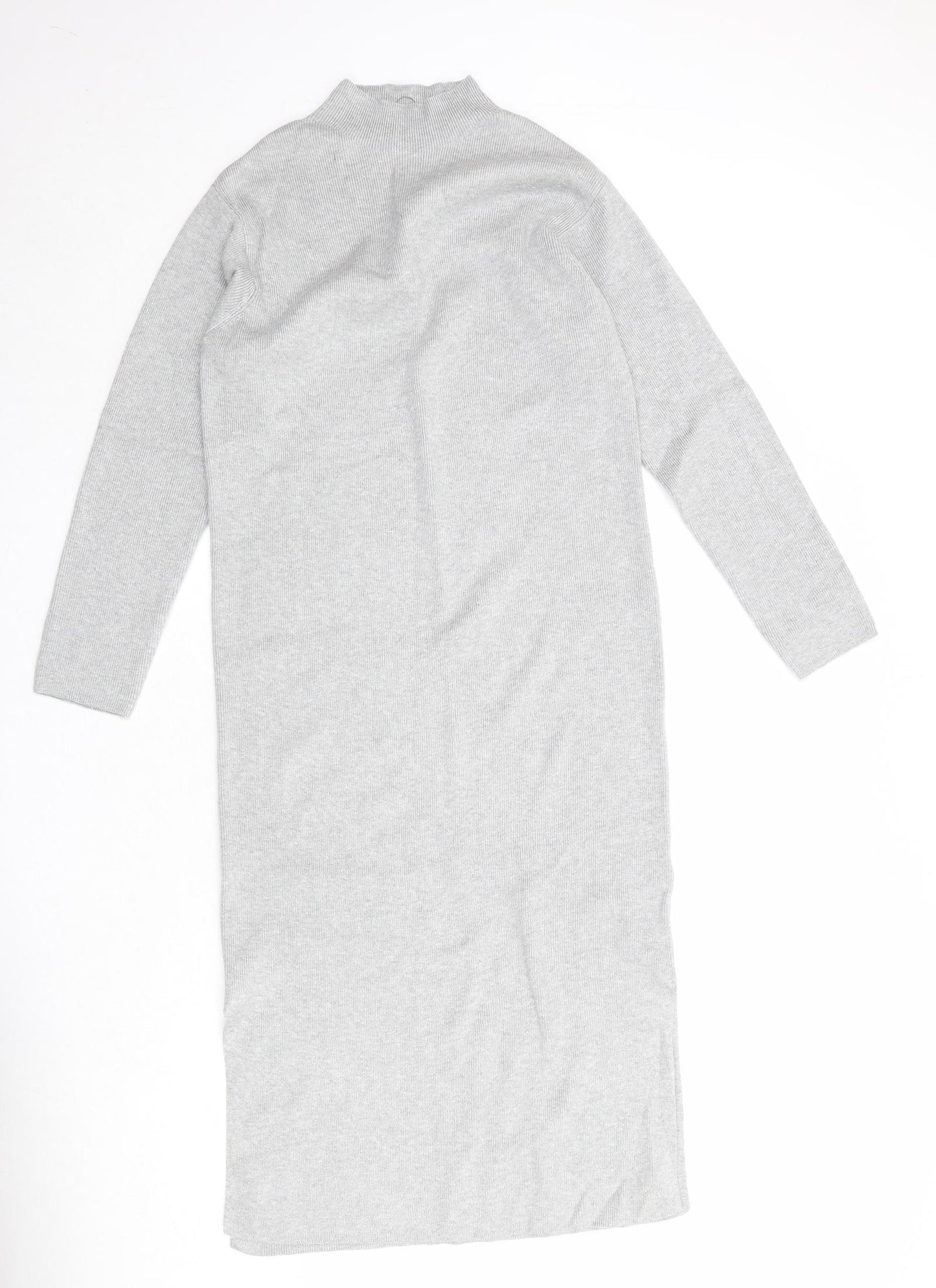 Marks and Spencer Womens Grey Viscose Jumper Dress Size M Mock Neck Pullover