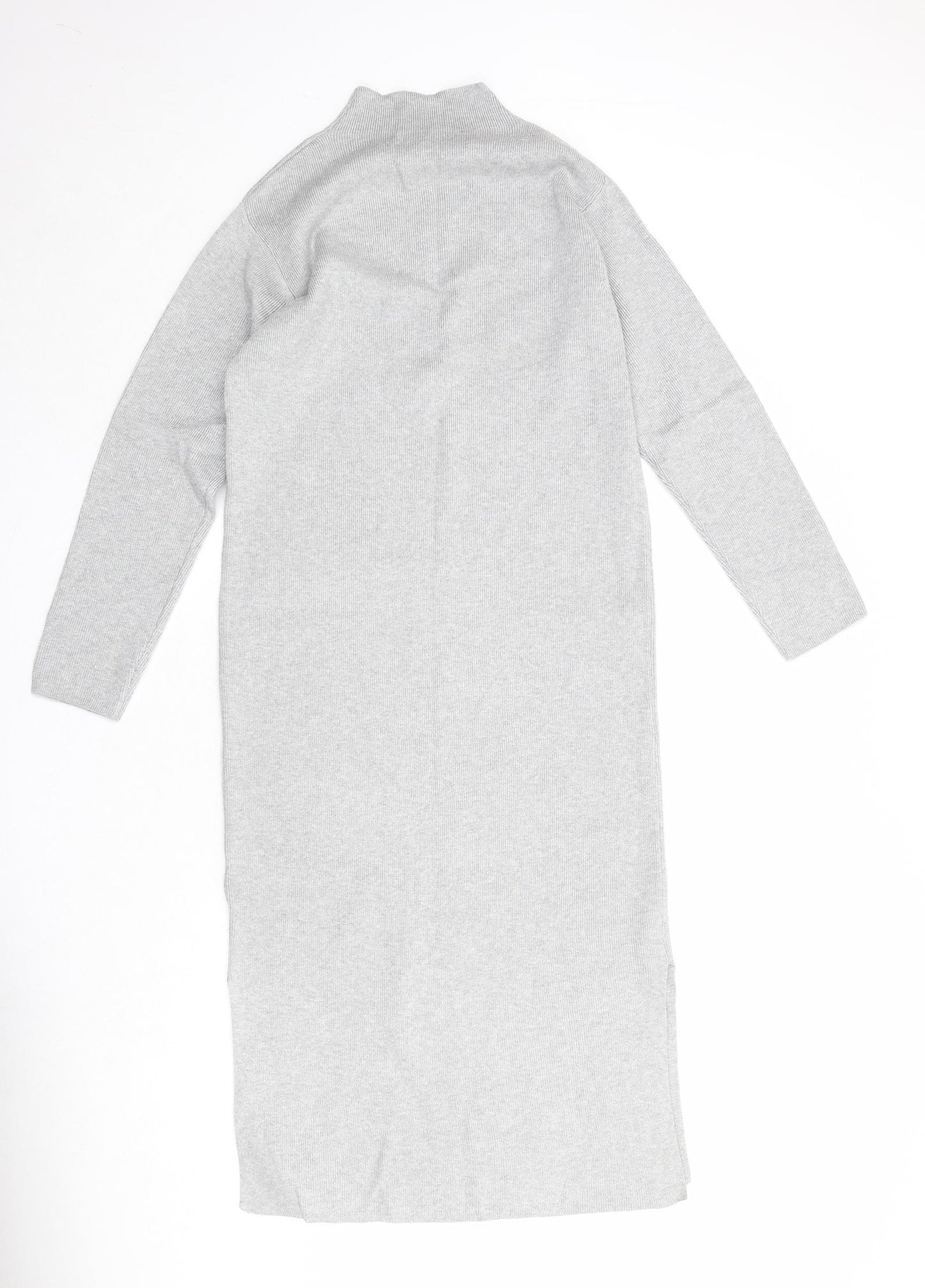 Marks and Spencer Womens Grey Viscose Jumper Dress Size M Mock Neck Pullover