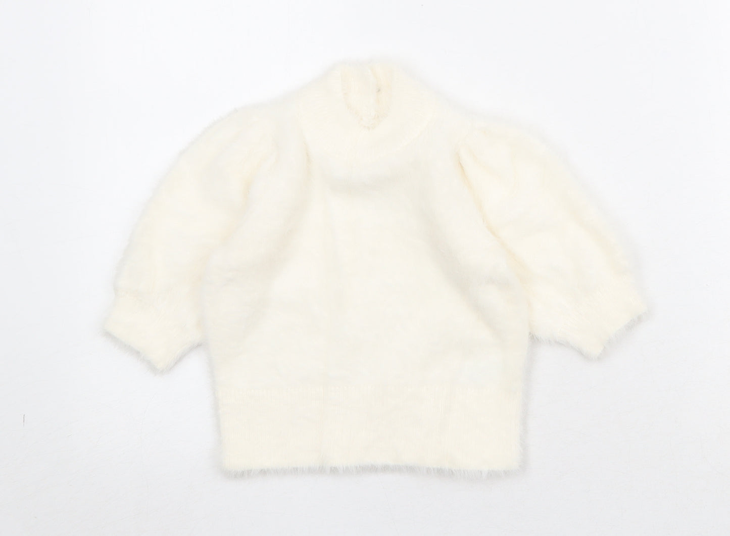 NEXT Girls Ivory Mock Neck Nylon Pullover Jumper Size 5 Years Button - Fluffy