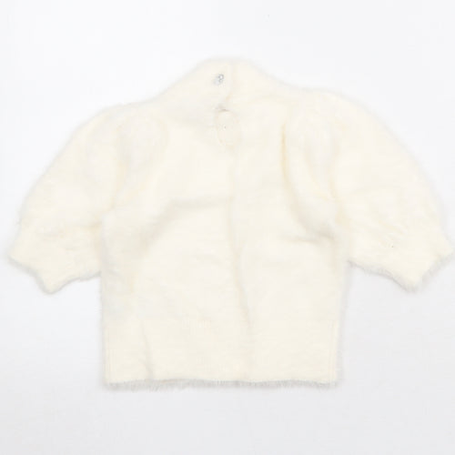 NEXT Girls Ivory Mock Neck Nylon Pullover Jumper Size 5 Years Button - Fluffy