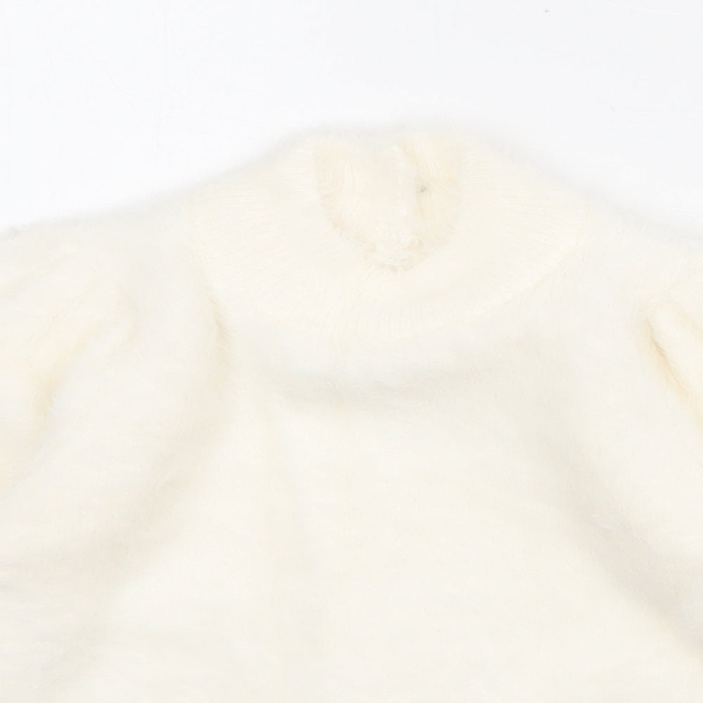 NEXT Girls Ivory Mock Neck Nylon Pullover Jumper Size 5 Years Button - Fluffy