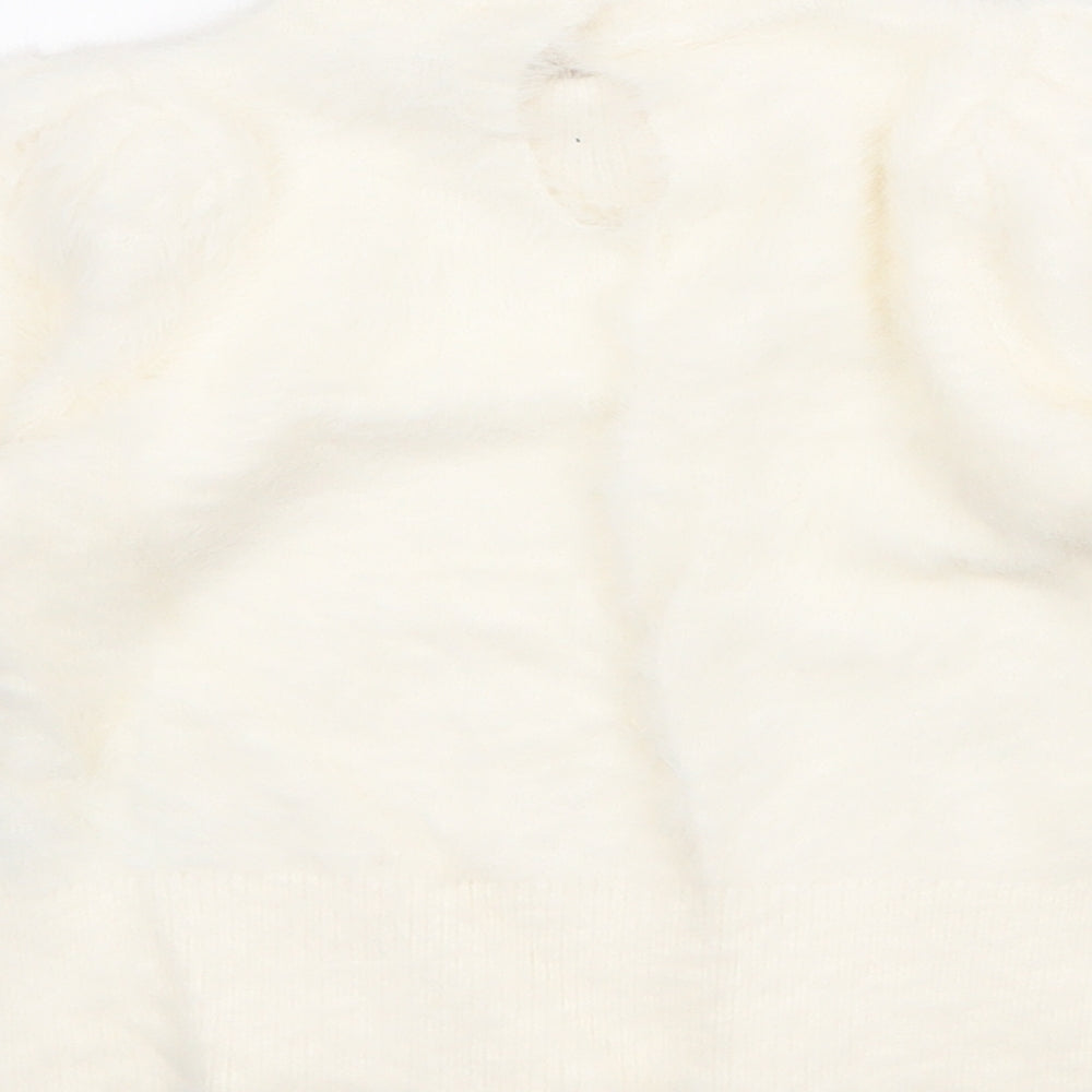 NEXT Girls Ivory Mock Neck Nylon Pullover Jumper Size 5 Years Button - Fluffy