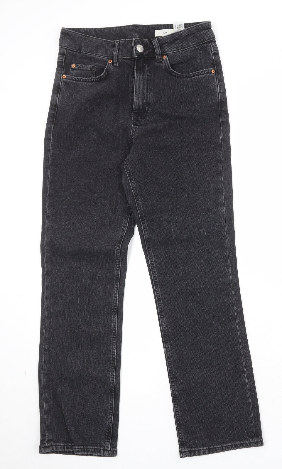Marks and Spencer Womens Black Cotton Straight Jeans Size 8 Slim Zip