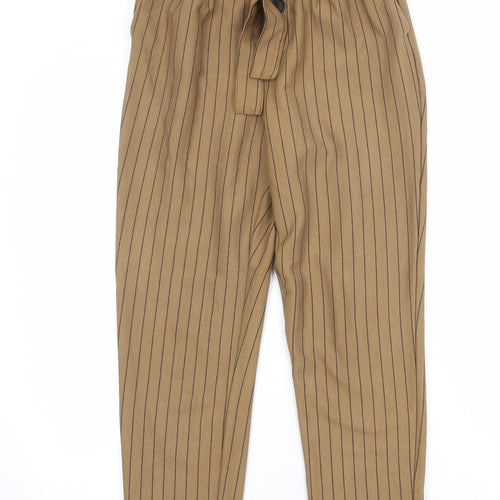 Stradivarius Womens Brown Striped Polyester Trousers Size S Regular - Tie Front Detail