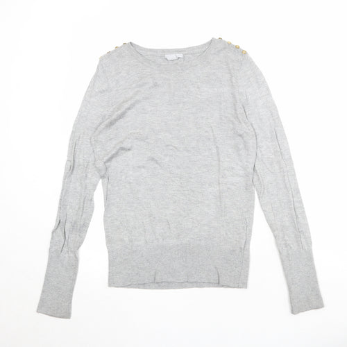 H&M Womens Grey Round Neck Viscose Pullover Jumper Size M
