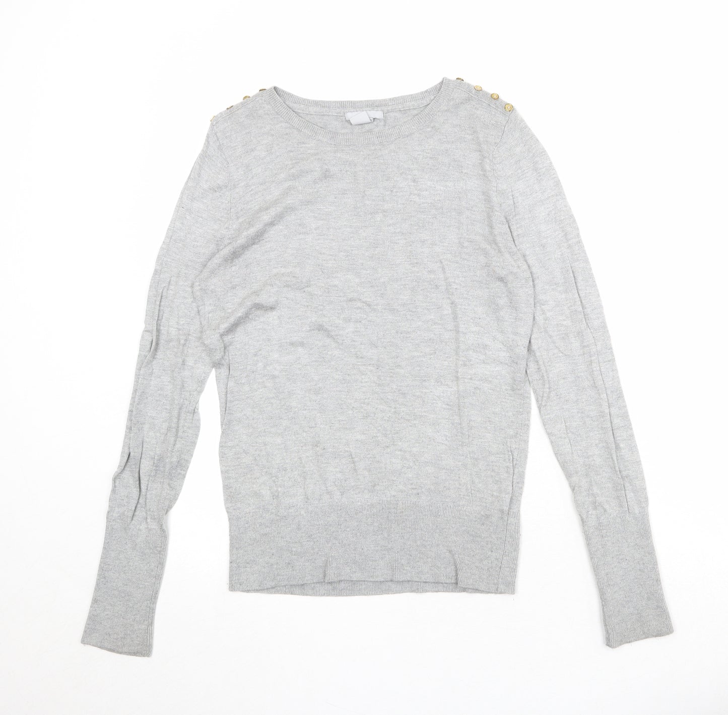 H&M Womens Grey Round Neck Viscose Pullover Jumper Size M