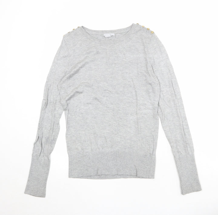 H&M Womens Grey Round Neck Viscose Pullover Jumper Size M
