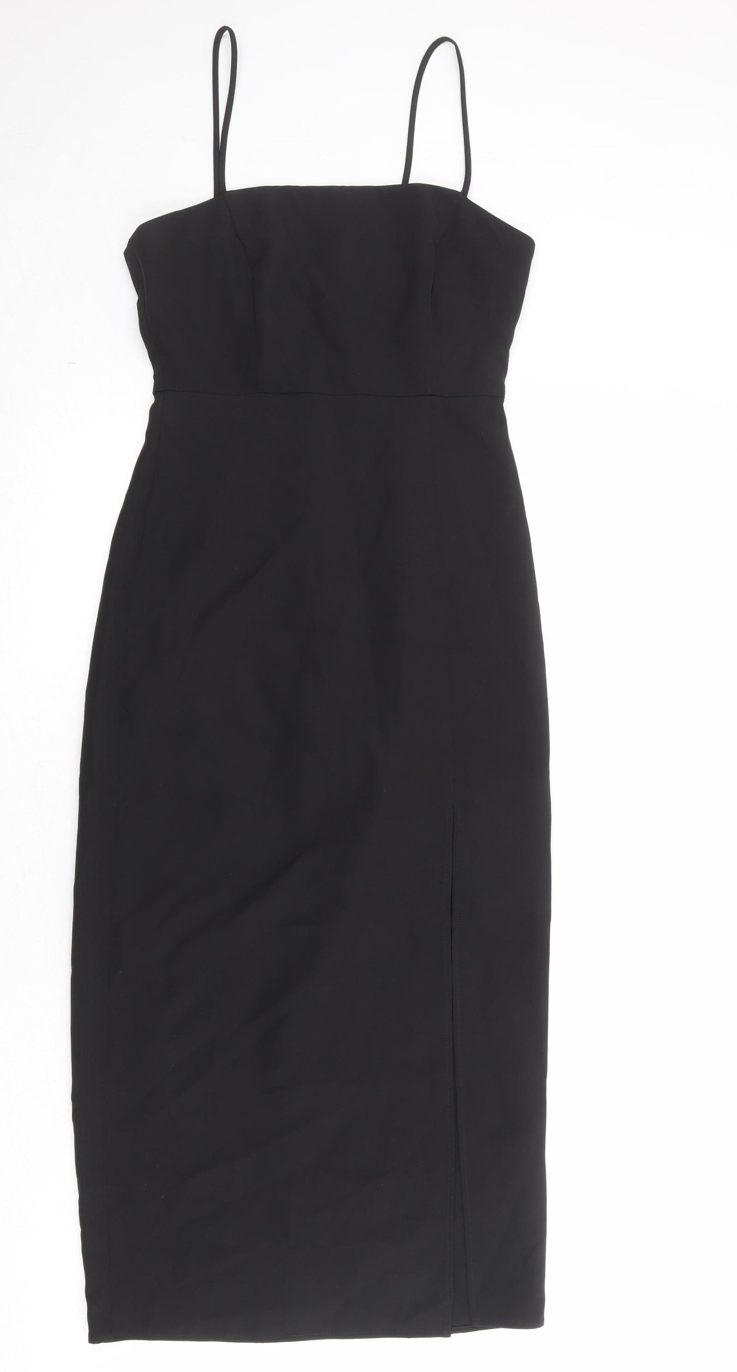 Zara Womens Black Polyester Slip Dress Size XS Square Neck Zip