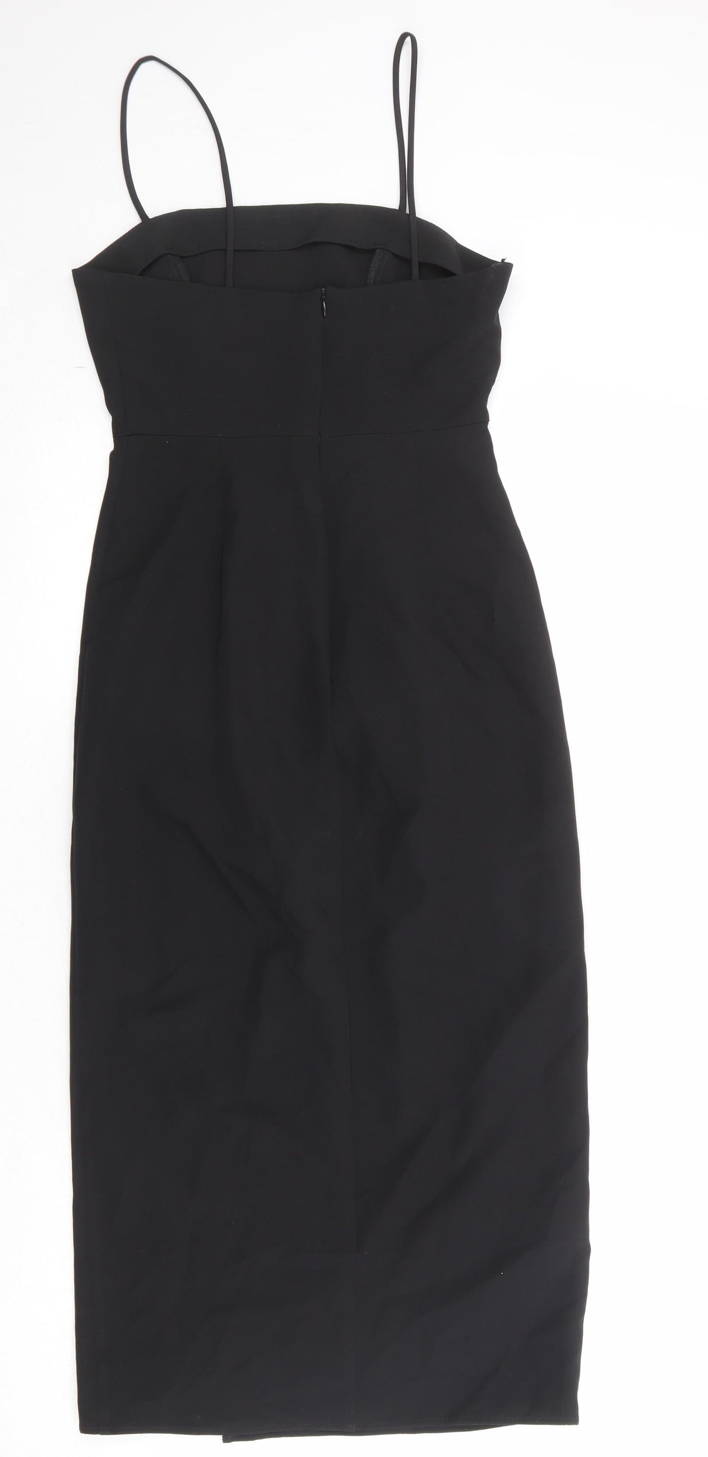 Zara Womens Black Polyester Slip Dress Size XS Square Neck Zip