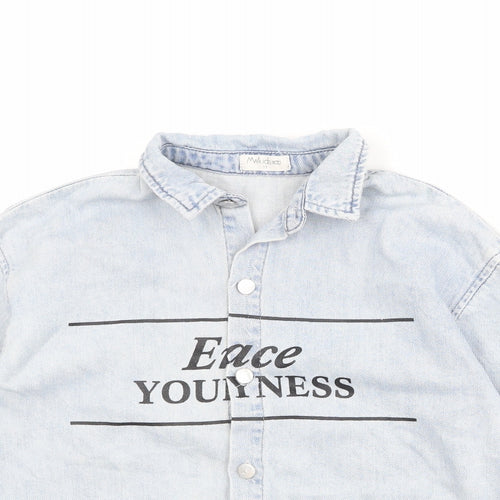 MW Kids Boys Blue Paisley Cotton Basic Button-Up Size 11 Years Collared Button - Slogan