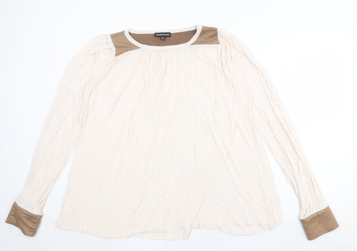 Warehouse Womens Beige Round Neck Viscose Pullover Jumper Size 12