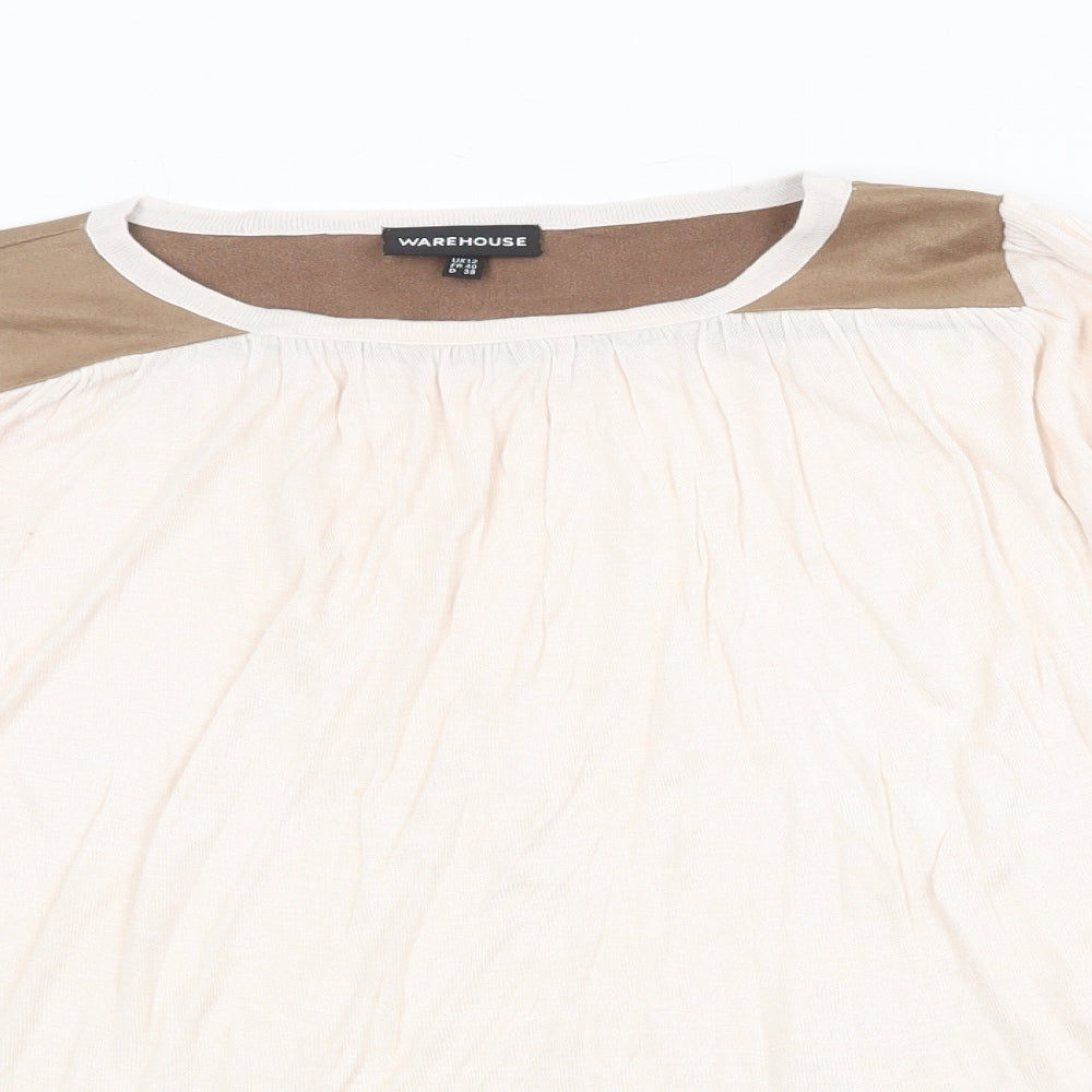 Warehouse Womens Beige Round Neck Viscose Pullover Jumper Size 12