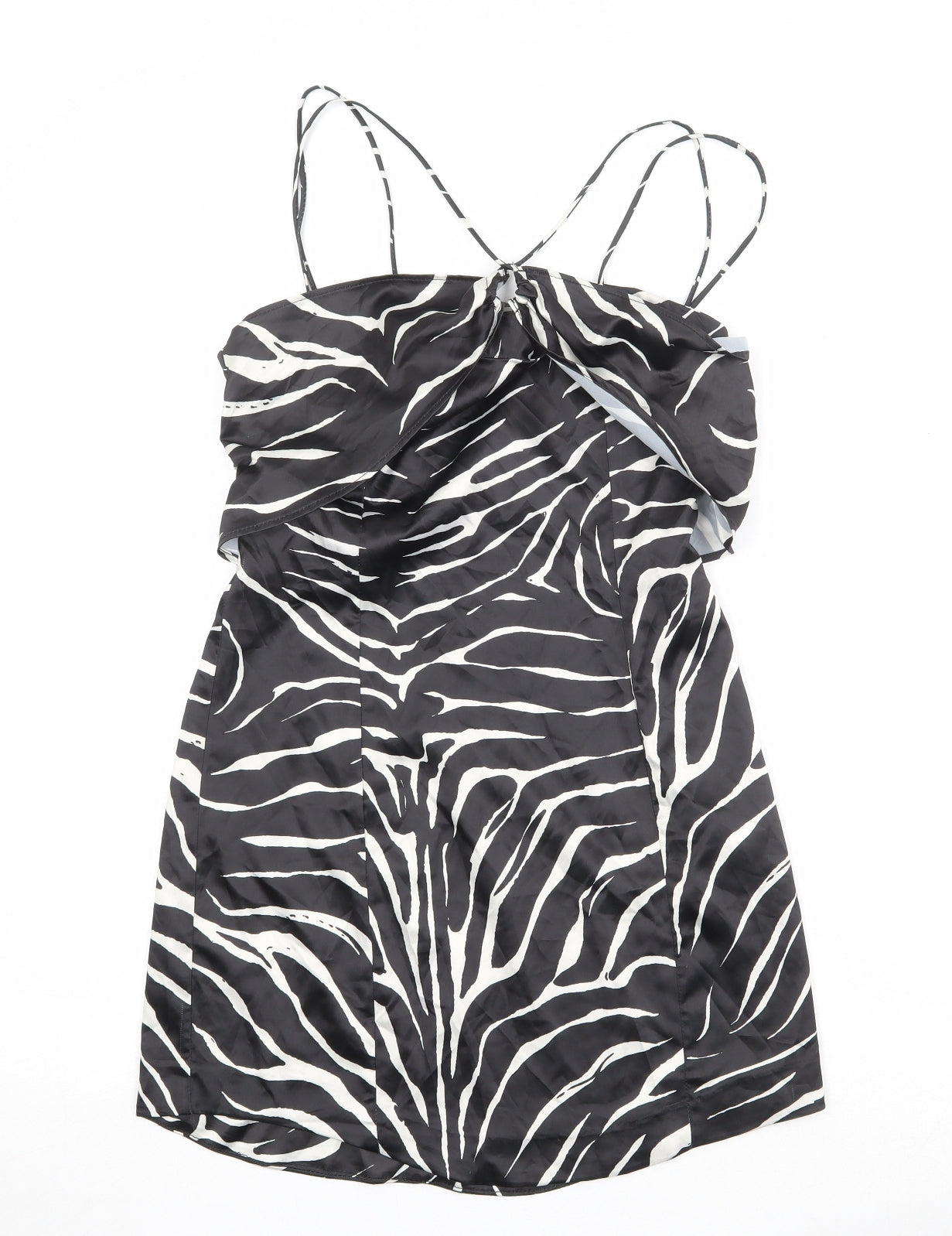 Zara Womens Black Animal Print Polyester Mini Size L Square Neck Zip