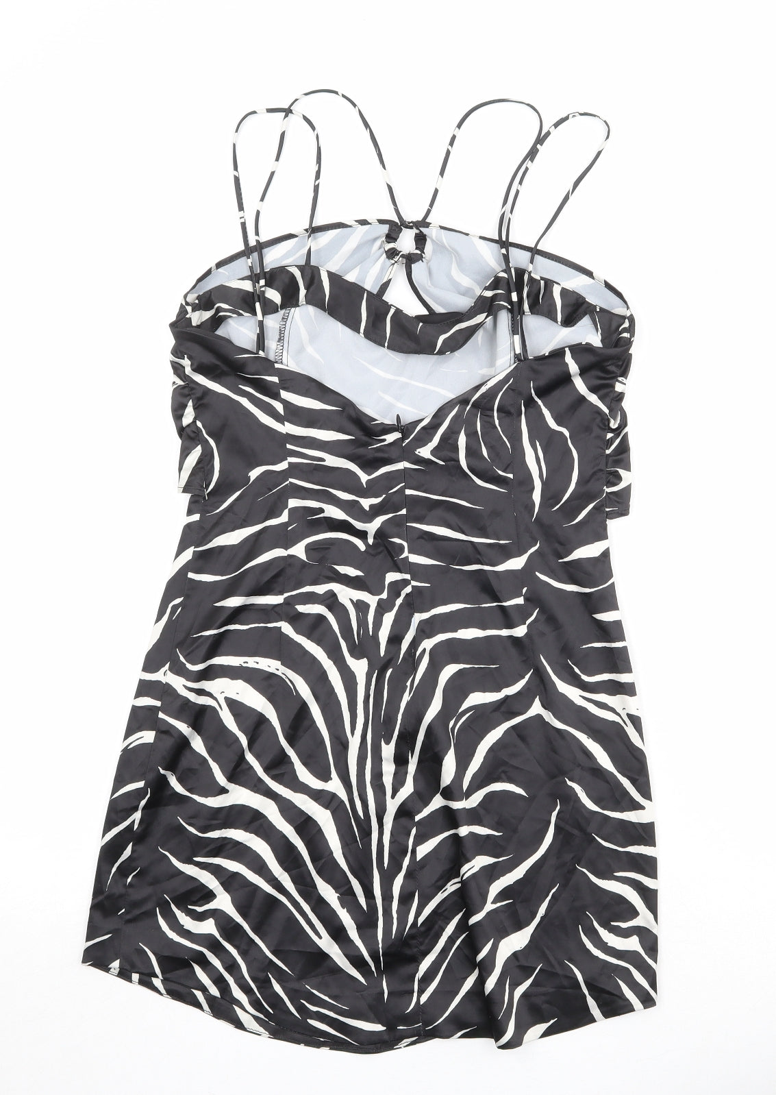 Zara Womens Black Animal Print Polyester Mini Size L Square Neck Zip