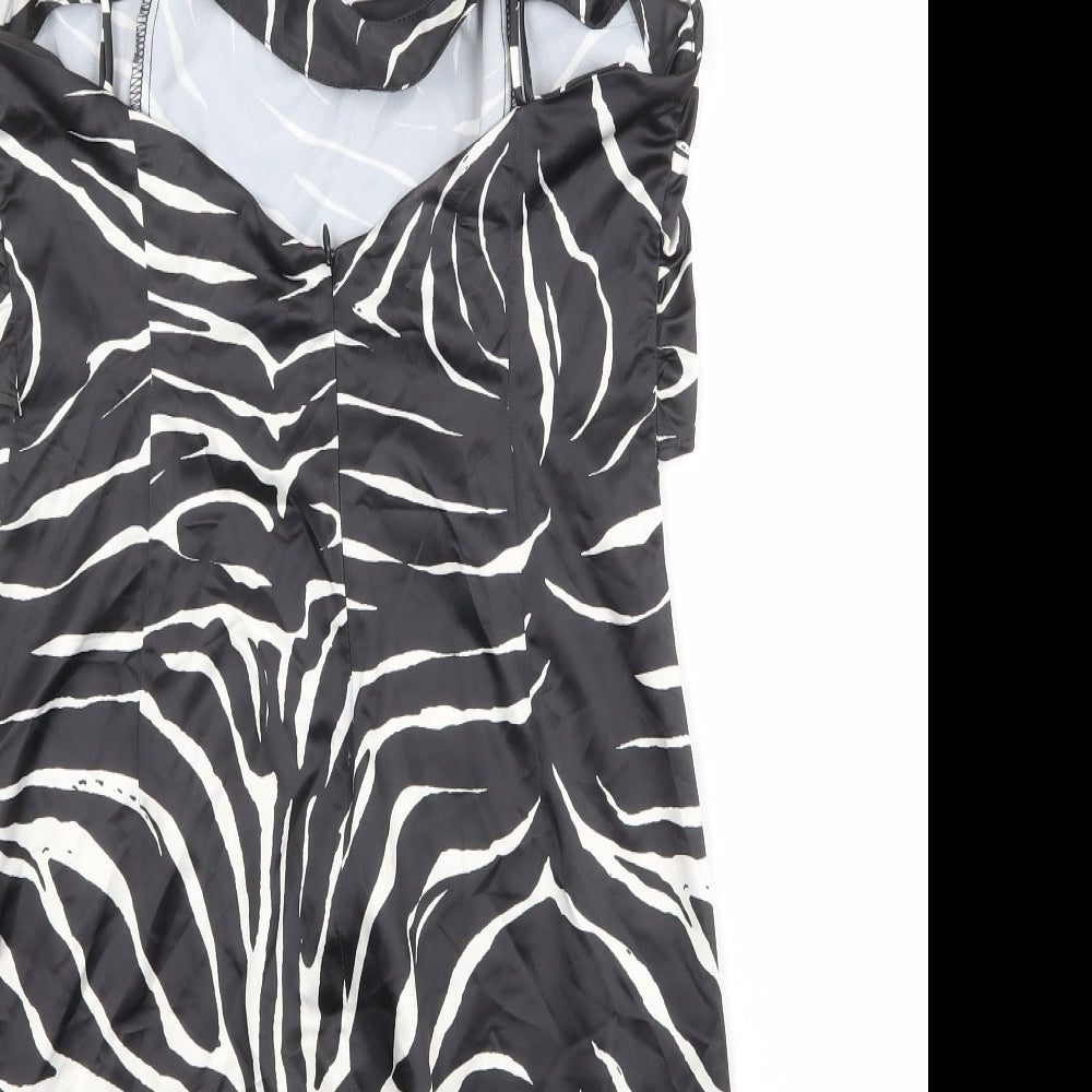 Zara Womens Black Animal Print Polyester Mini Size L Square Neck Zip