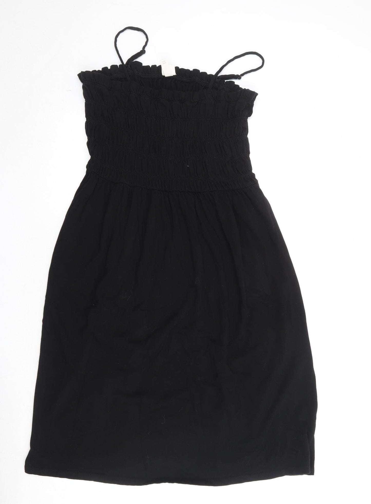 H&M Womens Black 100% Cotton A-Line Size L Square Neck Pullover - Shirred Top