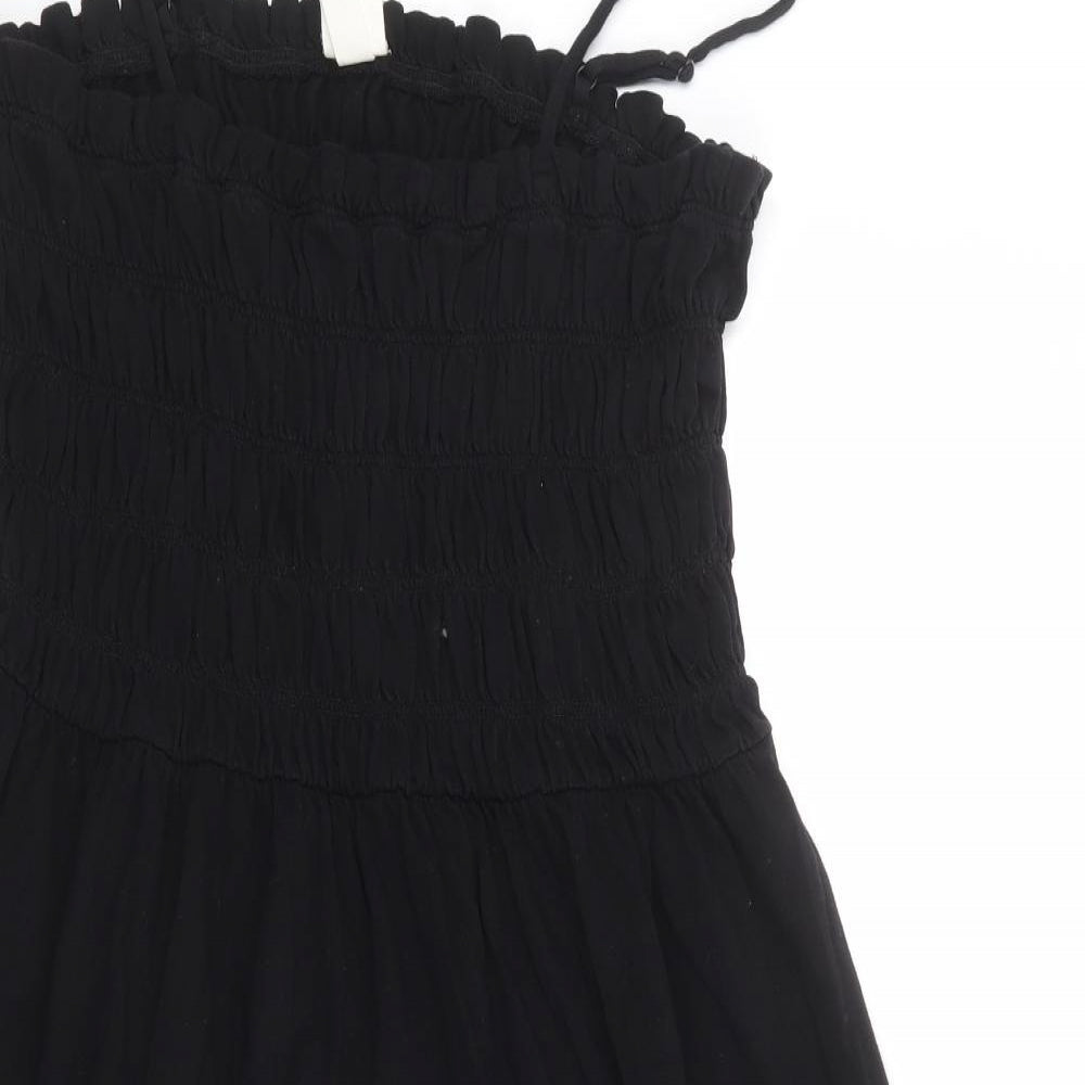 H&M Womens Black 100% Cotton A-Line Size L Square Neck Pullover - Shirred Top
