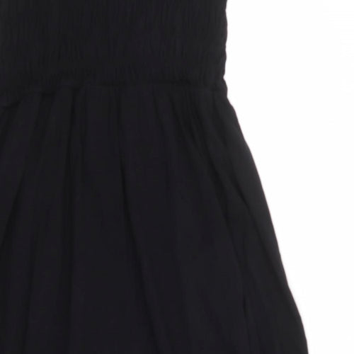 H&M Womens Black 100% Cotton A-Line Size L Square Neck Pullover - Shirred Top