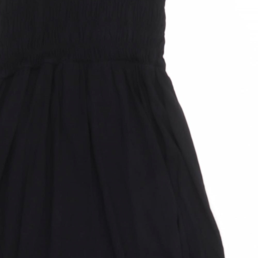 H&M Womens Black 100% Cotton A-Line Size L Square Neck Pullover - Shirred Top