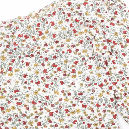 New Look Womens Ivory Floral 100% Cotton Basic Blouse Size 16 One Shoulder