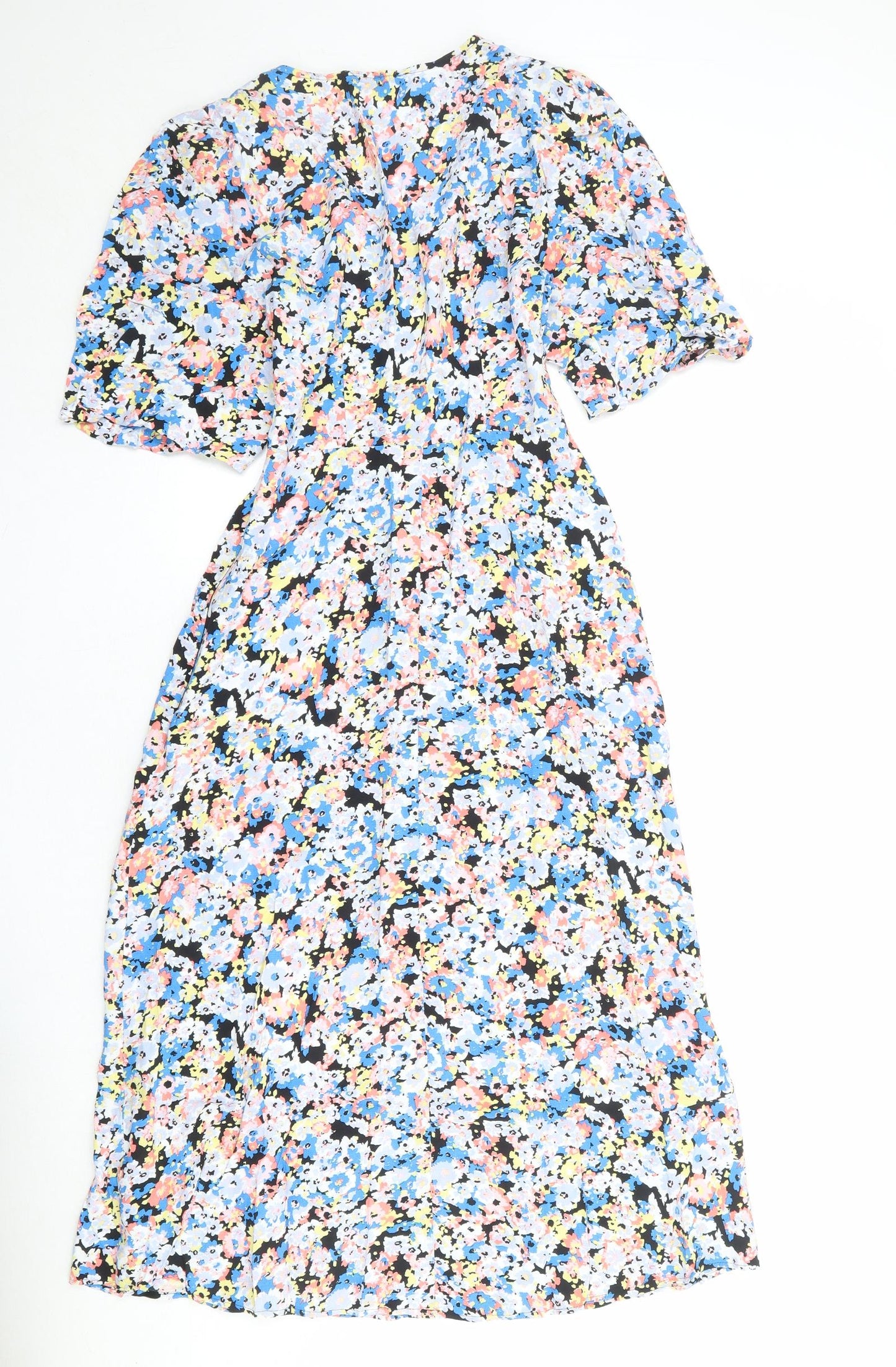 Marks and Spencer Womens Multicoloured Floral Viscose A-Line Size 6 V-Neck Zip