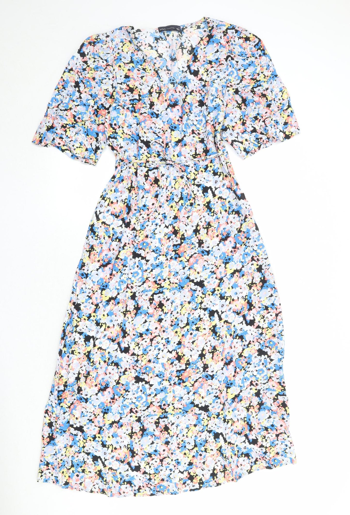 Marks and Spencer Womens Multicoloured Floral Viscose A-Line Size 6 V-Neck Zip
