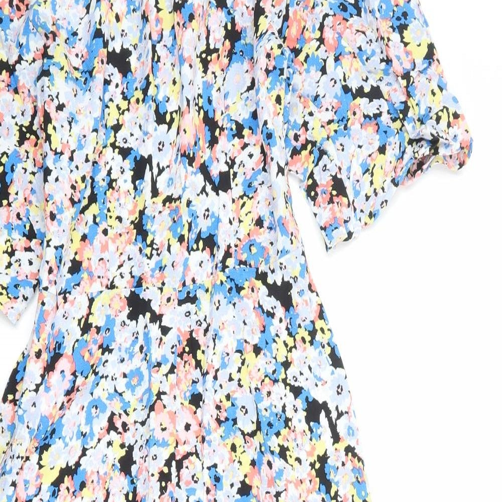 Marks and Spencer Womens Multicoloured Floral Viscose A-Line Size 6 V-Neck Zip