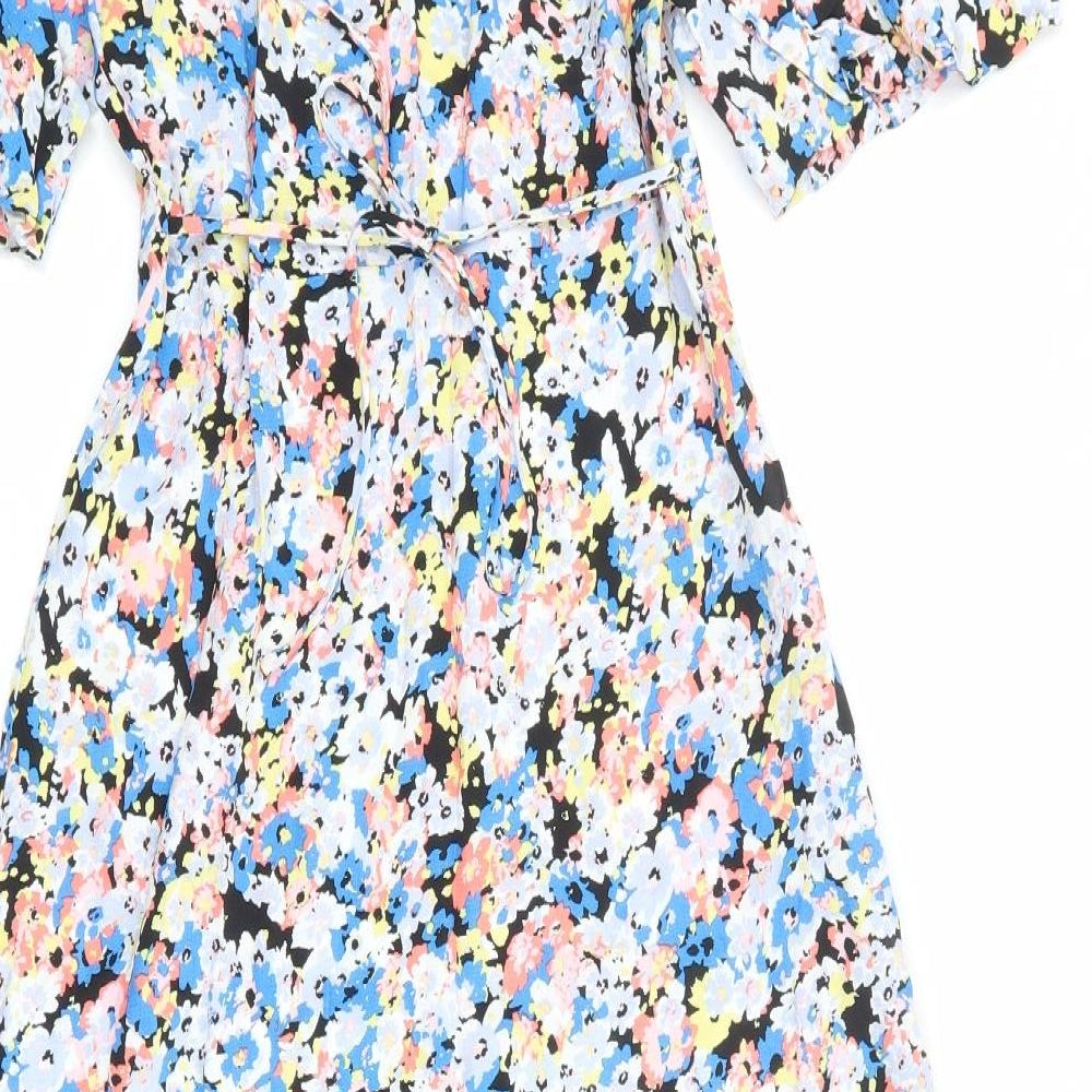 Marks and Spencer Womens Multicoloured Floral Viscose A-Line Size 6 V-Neck Zip