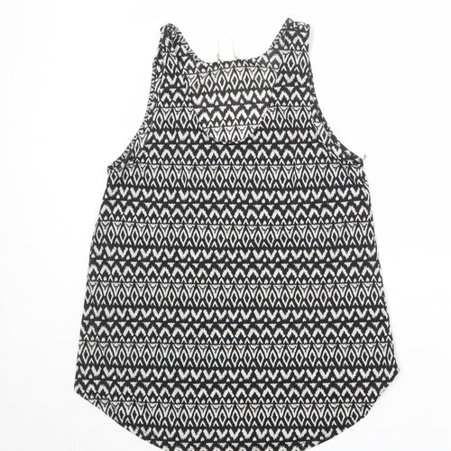 H&M Womens Black Geometric Polyester Basic Tank Size S Round Neck