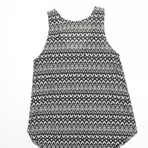 H&M Womens Black Geometric Polyester Basic Tank Size S Round Neck