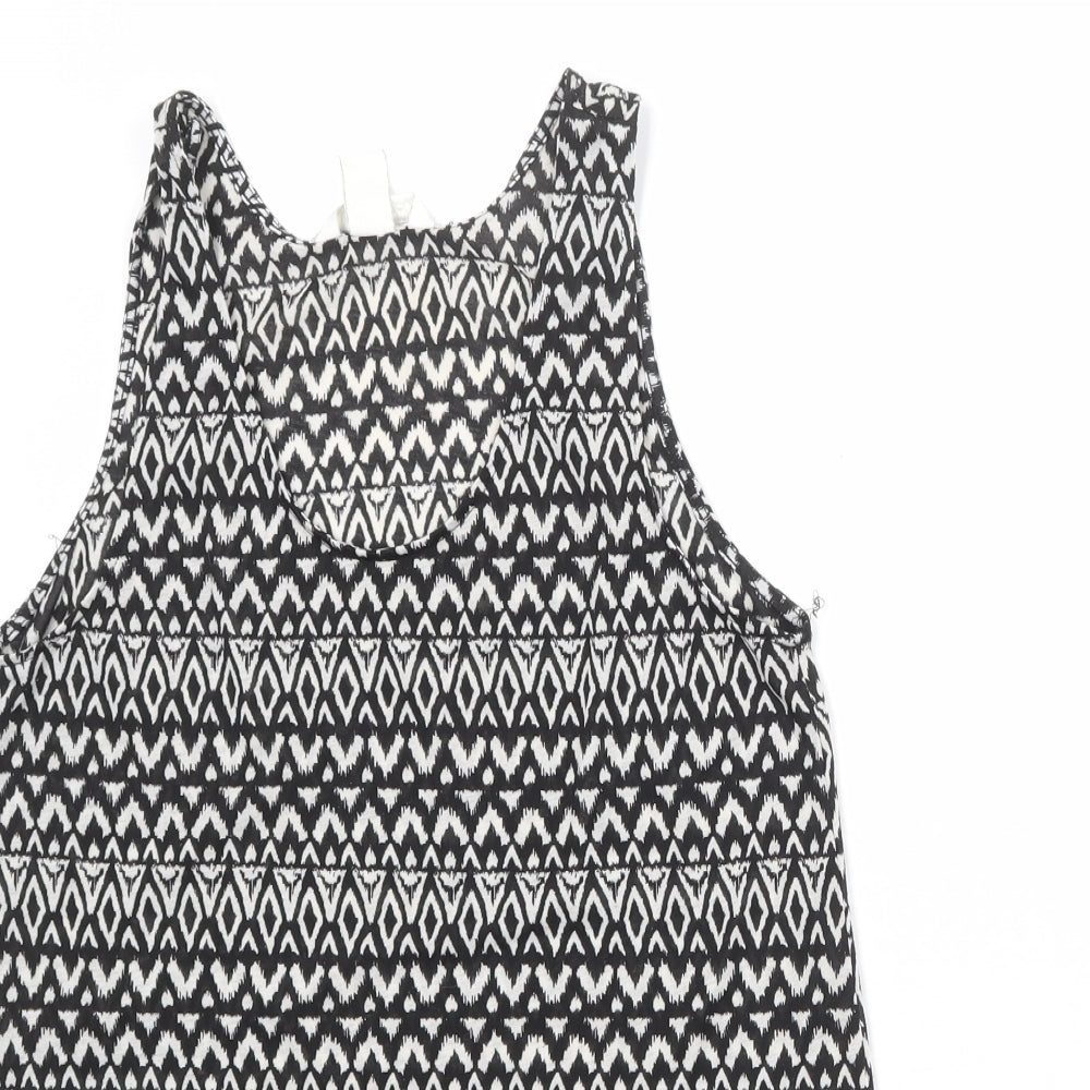 H&M Womens Black Geometric Polyester Basic Tank Size S Round Neck