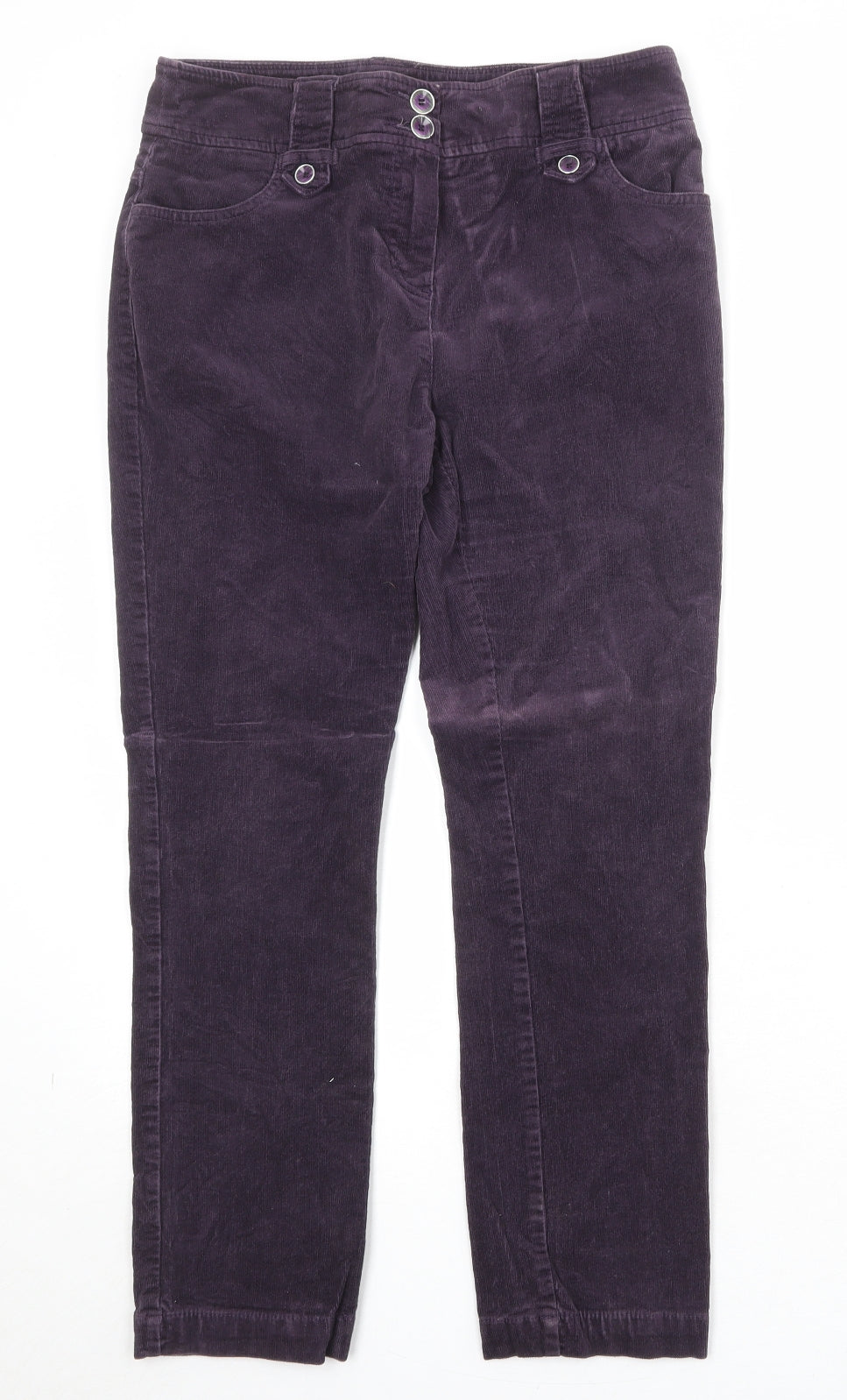 Per Una Womens Purple Cotton Trousers Size 12 Regular Zip