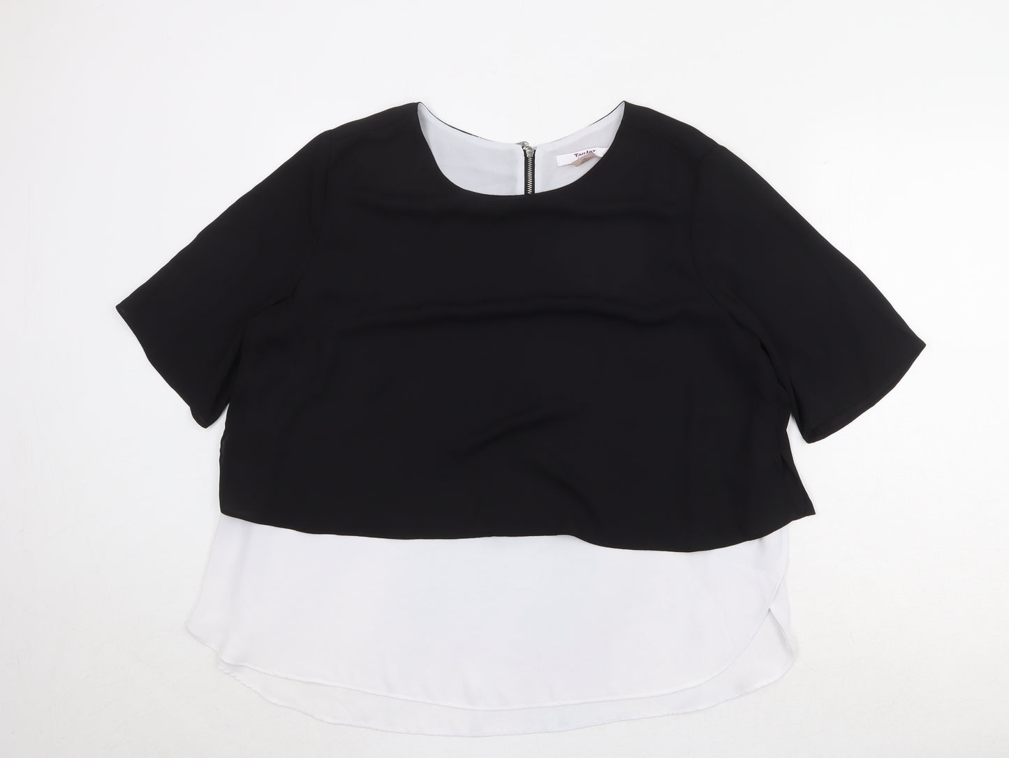 TanJay Womens Black Polyester Cropped Blouse Size 14 Round Neck