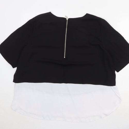 TanJay Womens Black Polyester Cropped Blouse Size 14 Round Neck