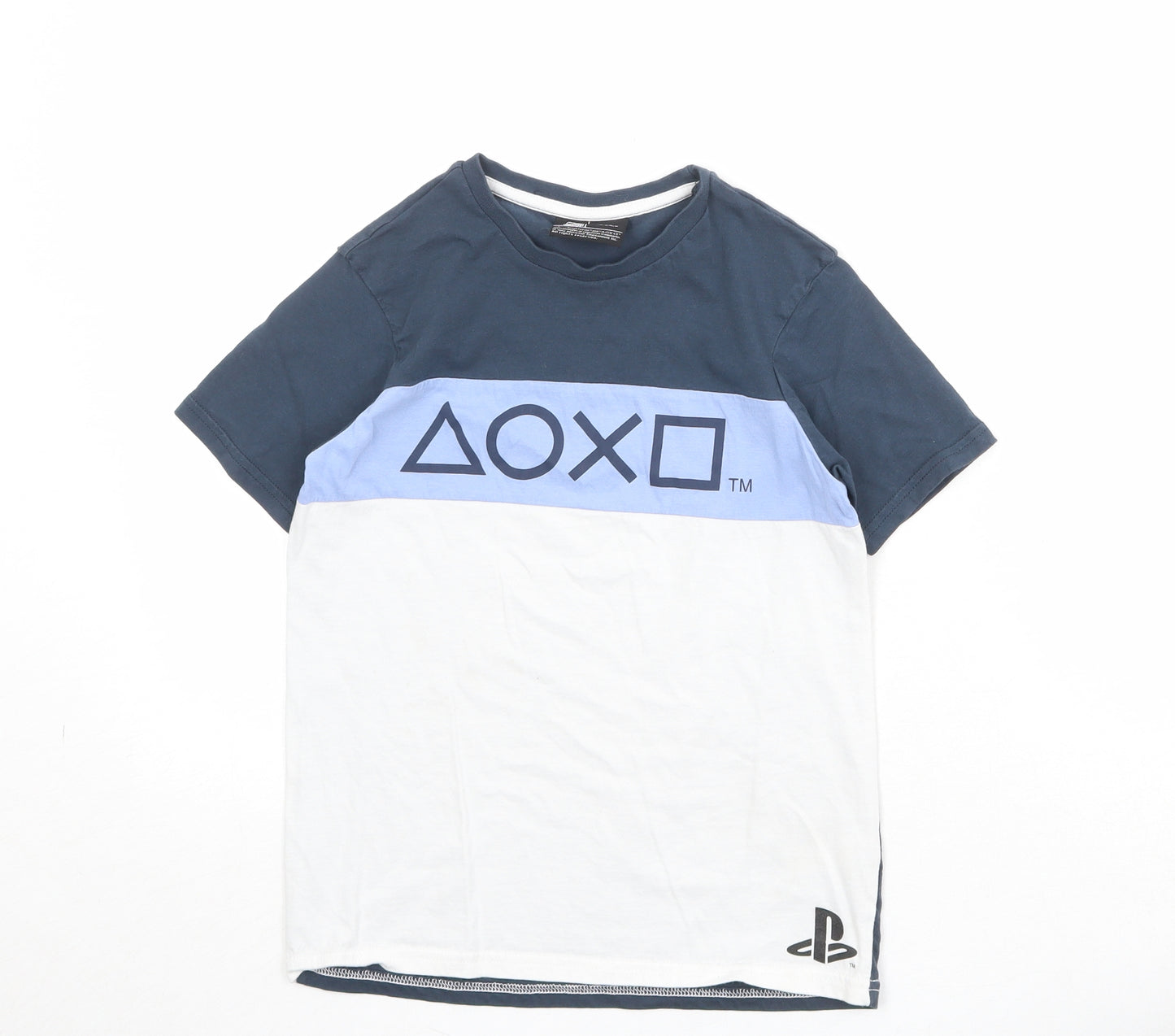 PlayStation Boys Blue Colourblock 100% Cotton Pullover T-Shirt Size 9-10 Years Crew Neck Pullover