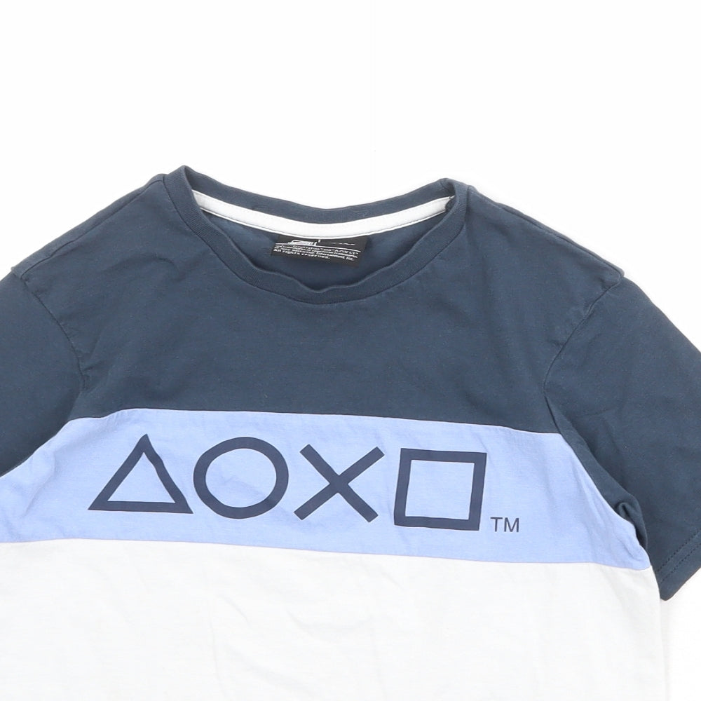 PlayStation Boys Blue Colourblock 100% Cotton Pullover T-Shirt Size 9-10 Years Crew Neck Pullover