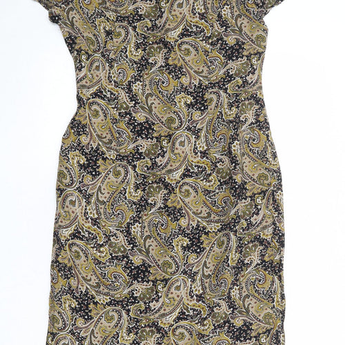 Annabelle Womens Multicoloured Paisley Viscose Sheath Size 10 Boat Neck Zip