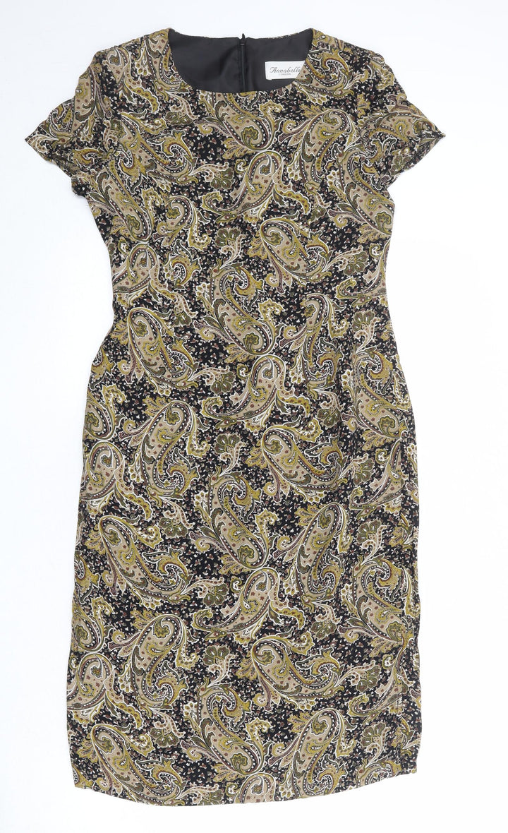 Annabelle Womens Multicoloured Paisley Viscose Sheath Size 10 Boat Neck Zip